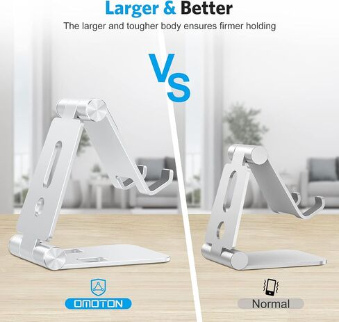 OMOTON Foldable Cell Phone Stand, C4 Portable Aluminum Phone Holder, Adjustable Phone Dock Cradle Compatible with iPhone 14/13/12/11 Pro Max, Samsung Galaxy, Small Tablets and Other Phones, Silver in Kuwait