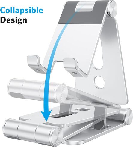 OMOTON Foldable Cell Phone Stand, C4 Portable Aluminum Phone Holder, Adjustable Phone Dock Cradle Compatible with iPhone 14/13/12/11 Pro Max, Samsung Galaxy, Small Tablets and Other Phones, Silver in Kuwait