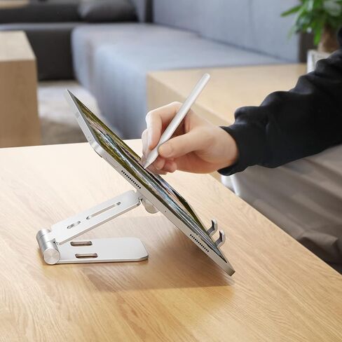 OMOTON Foldable Cell Phone Stand, C4 Portable Aluminum Phone Holder, Adjustable Phone Dock Cradle Compatible with iPhone 14/13/12/11 Pro Max, Samsung Galaxy, Small Tablets and Other Phones, Silver in Kuwait