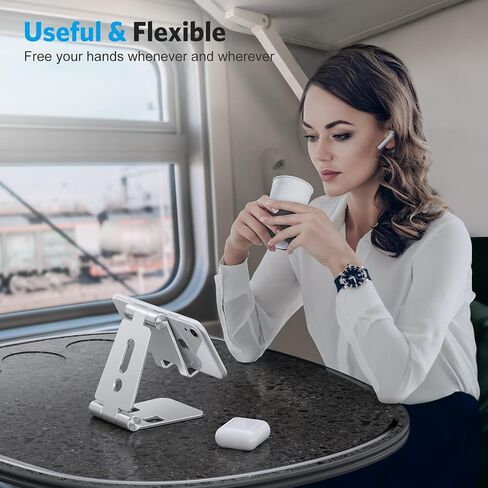 OMOTON Foldable Cell Phone Stand, C4 Portable Aluminum Phone Holder, Adjustable Phone Dock Cradle Compatible with iPhone 14/13/12/11 Pro Max, Samsung Galaxy, Small Tablets and Other Phones, Silver in Kuwait