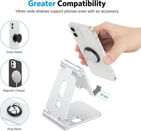 OMOTON Foldable Cell Phone Stand, C4 Portable Aluminum Phone Holder, Adjustable Phone Dock Cradle Compatible with iPhone 14/13/12/11 Pro Max, Samsung Galaxy, Small Tablets and Other Phones, Silver in Kuwait