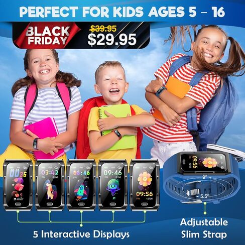 جهاز تتبع اللياقة البدنية للأطفال من Inspiratek للفتيات والفتيان من سن 5 إلى 16 عامًا (5 ألوان) - ساعة لياقة بدنية مقاومة للماء للأطفال مع مراقب معدل ضربات القلب ومراقبة النوم وعداد السعرات الحرارية والمزيد - جهاز تتبع أنشطة الأطفال (أحمر) in Kuwait