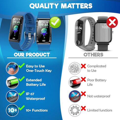 جهاز تتبع اللياقة البدنية للأطفال من Inspiratek للفتيات والفتيان من سن 5 إلى 16 عامًا (5 ألوان) - ساعة لياقة بدنية مقاومة للماء للأطفال مع مراقب معدل ضربات القلب ومراقبة النوم وعداد السعرات الحرارية والمزيد - جهاز تتبع أنشطة الأطفال (أحمر) in Kuwait