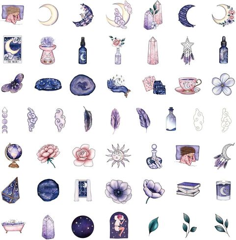 50 جهاز كمبيوتر شخصى منتصف الليل ملصقات القمر السحري، ملصقات زجاجات المياه المقاومة للماء للبالغين والأطفال، ملصقات جمالية لطيفة لأجهزة الكمبيوتر المحمول سكرابوكينغ الغيتار اليومية، شارات الفينيل للمراهقات الفتيات، ملصقات الساحرة in Kuwait