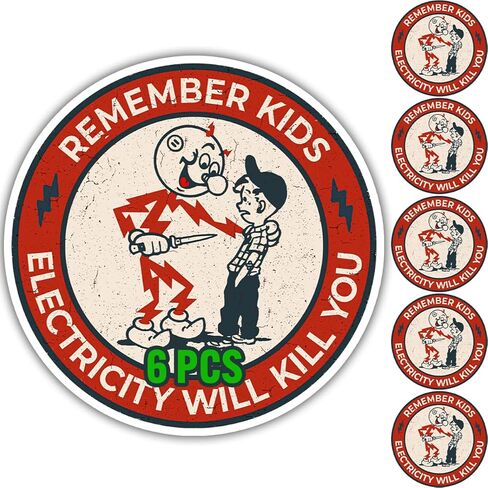 6 قطع / حزمة جيتيز تذكر الأطفال الكهرباء سوف تقتل يو، ملصق تحذير ريدي كيلوات تحذير ملصق مضحك ملصقات ديكال للكهربائيين قبعة الكمبيوتر المحمول زجاجة ماء سيارة حزمة خوذة in Kuwait