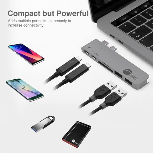 SIIG Thunderbolt 3 USB Type C Hub Adapter for 13" or 15" MacBook Pro - 5k Video Resolution, 40Gbps Data Speed - USB C Data Port, 2 USB 3.1, SD/Micro SD Card Reader Slot - Space Gray in Saudi Arabia