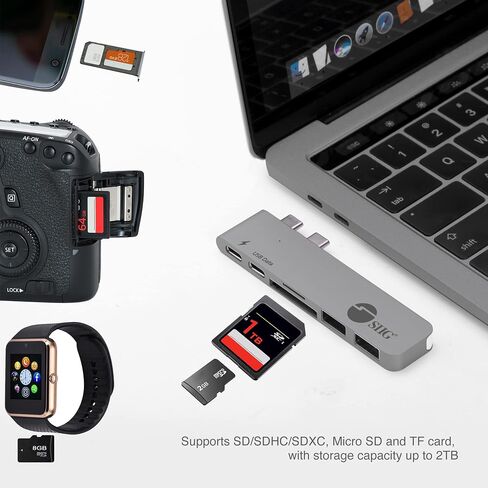 SIIG Thunderbolt 3 USB Type C Hub Adapter for 13" or 15" MacBook Pro - 5k Video Resolution, 40Gbps Data Speed - USB C Data Port, 2 USB 3.1, SD/Micro SD Card Reader Slot - Space Gray in Saudi Arabia