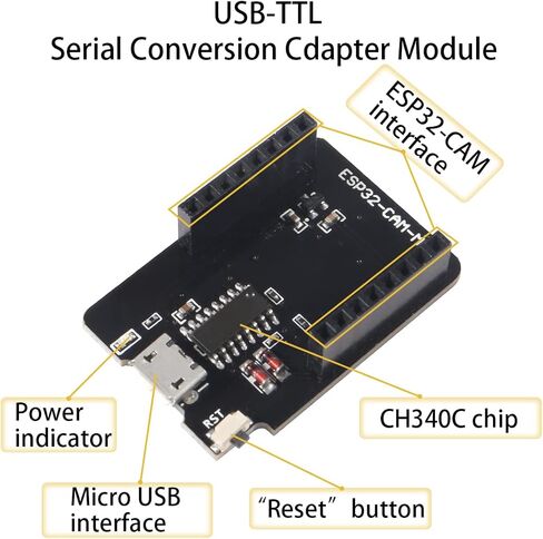 وحدة كاميرا Aokin ESP32-CAM، لوحة تطوير ESP32 واي فاي وبلوتوث مع كاميرا OV2640 2MP لاردوينو، تتضمن ESP32-CAM-MB Micro USB إلى المنفذ التسلسلي CH340C، قطعة واحدة in Kuwait