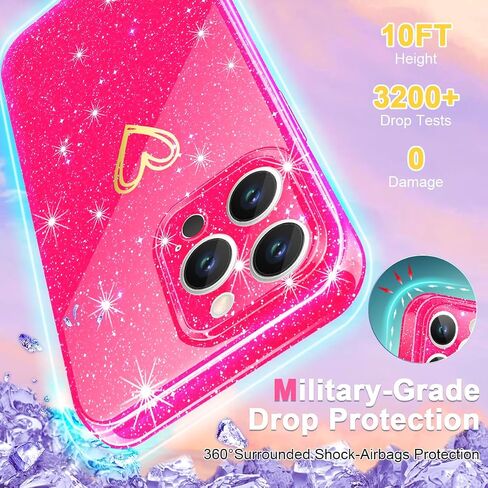 Qviskteme for iPhone 13 Pro Max Case,with [1 x Tempered Glass Screen Protector] Clear Glitter Phone Case Shockproof Protective Silicone Cover Plating Love Heart for Women Girls (Lime Green) in Saudi Arabia