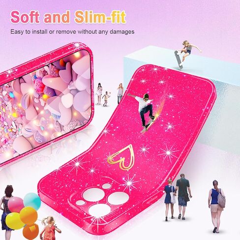 Qviskteme for iPhone 13 Pro Max Case,with [1 x Tempered Glass Screen Protector] Clear Glitter Phone Case Shockproof Protective Silicone Cover Plating Love Heart for Women Girls (Lime Green) in Saudi Arabia