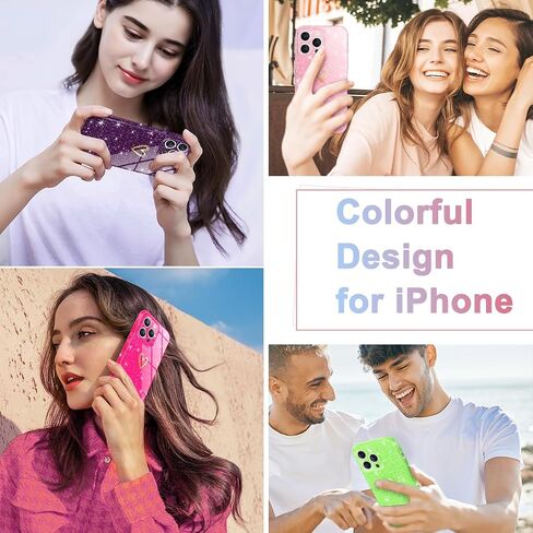 Qviskteme for iPhone 13 Pro Max Case,with [1 x Tempered Glass Screen Protector] Clear Glitter Phone Case Shockproof Protective Silicone Cover Plating Love Heart for Women Girls (Lime Green) in Saudi Arabia