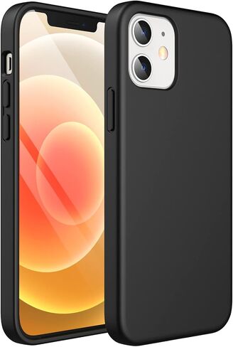 حافظة JETech من السيليكون لهاتف iPhone 12/12 Pro مقاس 6.1 بوصة، حافظة هاتف واقية لكامل الجسم ذات ملمس حريري ناعم، غطاء مقاوم للصدمات مع بطانة من الألياف الدقيقة (أسود) in Saudi Arabia