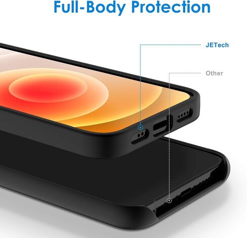 حافظة JETech من السيليكون لهاتف iPhone 12/12 Pro مقاس 6.1 بوصة، حافظة هاتف واقية لكامل الجسم ذات ملمس حريري ناعم، غطاء مقاوم للصدمات مع بطانة من الألياف الدقيقة (أسود) in Saudi Arabia