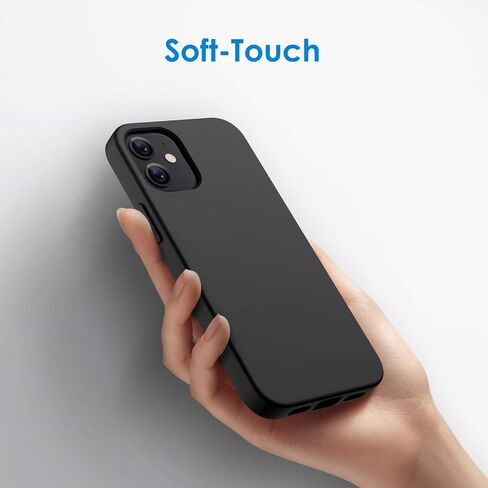 حافظة JETech من السيليكون لهاتف iPhone 12/12 Pro مقاس 6.1 بوصة، حافظة هاتف واقية لكامل الجسم ذات ملمس حريري ناعم، غطاء مقاوم للصدمات مع بطانة من الألياف الدقيقة (أسود) in Saudi Arabia