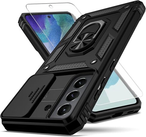 حافظة YZOK لهاتف Galaxy S21 FE 5G، مع غطاء عدسة الكاميرا وواقي شاشة HD، [درجة عسكرية] حامل حلقي للسيارة ومسند هجين صلب من مادة TPU الناعمة المقاومة للصدمات لهاتف Samsung Galaxy S21 FE-أحمر in Saudi Arabia
