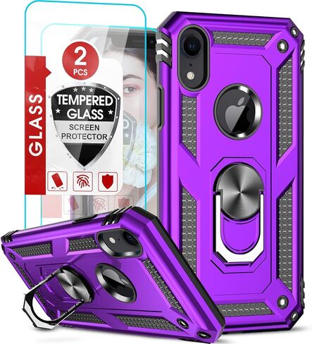 LeYi for iPhone XR Protective Case, Heavy Duty iPhone XR Case with Ring and 2PCS Screen Protector for Women Men, [Military-Grade] Shockproof Case with Magnetic Kickstand for Apple iPhone XR 10, Red in Kuwait