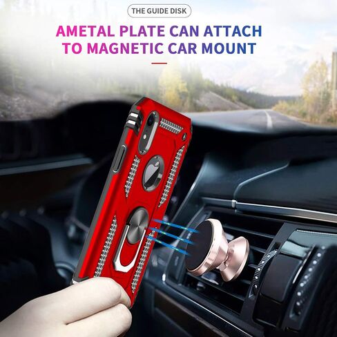 LeYi for iPhone XR Protective Case, Heavy Duty iPhone XR Case with Ring and 2PCS Screen Protector for Women Men, [Military-Grade] Shockproof Case with Magnetic Kickstand for Apple iPhone XR 10, Red in Kuwait