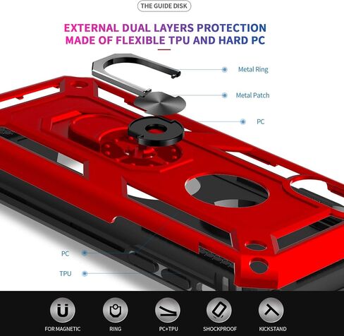 LeYi for iPhone XR Protective Case, Heavy Duty iPhone XR Case with Ring and 2PCS Screen Protector for Women Men, [Military-Grade] Shockproof Case with Magnetic Kickstand for Apple iPhone XR 10, Red in Kuwait