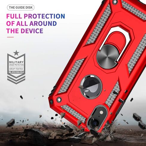 LeYi for iPhone XR Protective Case, Heavy Duty iPhone XR Case with Ring and 2PCS Screen Protector for Women Men, [Military-Grade] Shockproof Case with Magnetic Kickstand for Apple iPhone XR 10, Red in Kuwait