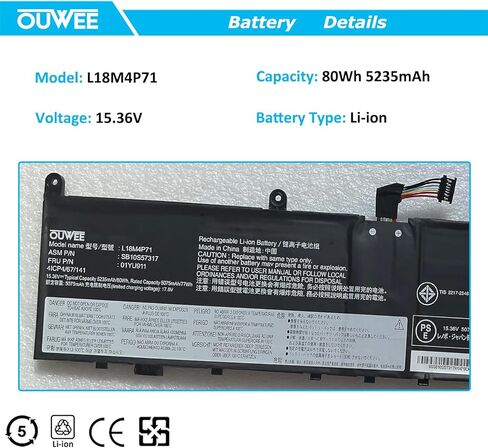 بطارية كمبيوتر محمول OUWEE L18M4P71 متوافقة مع Lenovo ThinkPad X1 Extreme الجيل الأول/الجيل الثاني ThinkPad P1 الجيل الأول/الثاني سلسلة 01AY969 L17C4P72 L17M4P72 01AY968 01YU911 5B10V98091 SB10Q76929 SB10Q76928 80Wh in Saudi Arabia