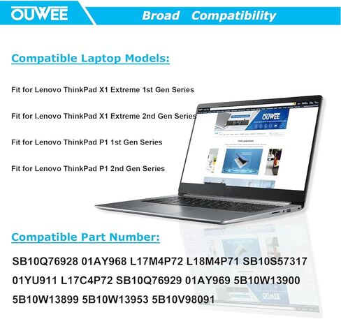 بطارية كمبيوتر محمول OUWEE L18M4P71 متوافقة مع Lenovo ThinkPad X1 Extreme الجيل الأول/الجيل الثاني ThinkPad P1 الجيل الأول/الثاني سلسلة 01AY969 L17C4P72 L17M4P72 01AY968 01YU911 5B10V98091 SB10Q76929 SB10Q76928 80Wh in Saudi Arabia