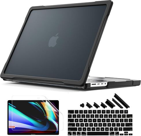Batianda Ultimate Protection Case for M3 MacBook Pro 14 2021 2023 Model A2442/A2779 Matte Carbon Fiber Edges Shockproof Anti-Scratch and Anti-Fingerprint with Keyboard Cover and Screen Protector,Black in Saudi Arabia