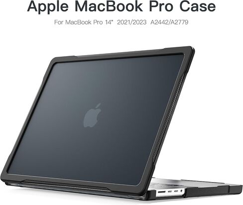 Batianda Ultimate Protection Case for M3 MacBook Pro 14 2021 2023 Model A2442/A2779 Matte Carbon Fiber Edges Shockproof Anti-Scratch and Anti-Fingerprint with Keyboard Cover and Screen Protector,Black in Saudi Arabia