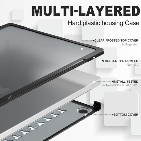 Batianda Ultimate Protection Case for M3 MacBook Pro 14 2021 2023 Model A2442/A2779 Matte Carbon Fiber Edges Shockproof Anti-Scratch and Anti-Fingerprint with Keyboard Cover and Screen Protector,Black in Saudi Arabia