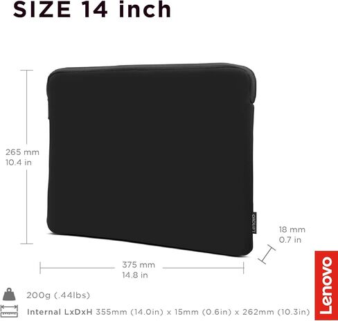 حافظة كمبيوتر محمول أساسية من لينوفو مقاس 11 بوصة للكمبيوتر المحمول/الكمبيوتر اللوحي متوافقة مع مادة النيوبرين MacBook Air/Pro - بطانة من الصوف الناعم - فتحة علوية بسحاب - أسود in Kuwait