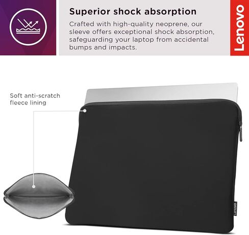 حافظة كمبيوتر محمول أساسية من لينوفو مقاس 11 بوصة للكمبيوتر المحمول/الكمبيوتر اللوحي متوافقة مع مادة النيوبرين MacBook Air/Pro - بطانة من الصوف الناعم - فتحة علوية بسحاب - أسود in Kuwait
