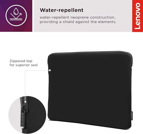 حافظة كمبيوتر محمول أساسية من لينوفو مقاس 11 بوصة للكمبيوتر المحمول/الكمبيوتر اللوحي متوافقة مع مادة النيوبرين MacBook Air/Pro - بطانة من الصوف الناعم - فتحة علوية بسحاب - أسود in Kuwait