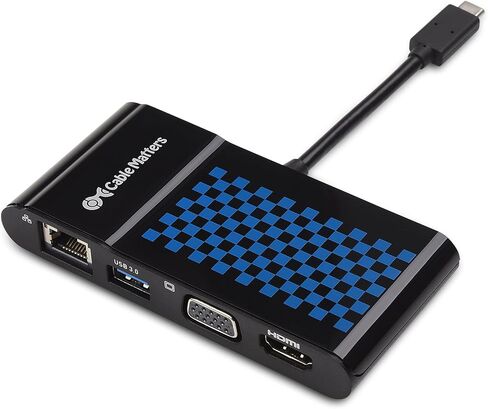 محول USB C متعدد المنافذ من Cable Matters (قاعدة USB C مع USB C إلى HDMI أو USB C إلى VGA)، USB 3.0 وإيثرنت أسود - منفذ Thunderbolt 4 / USB4 / Thunderbolt 3 متوافق مع MacBook Pro وDell XPS in Kuwait