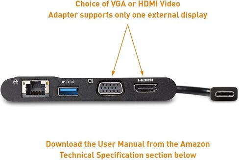 محول USB C متعدد المنافذ من Cable Matters (قاعدة USB C مع USB C إلى HDMI أو USB C إلى VGA)، USB 3.0 وإيثرنت أسود - منفذ Thunderbolt 4 / USB4 / Thunderbolt 3 متوافق مع MacBook Pro وDell XPS in Kuwait