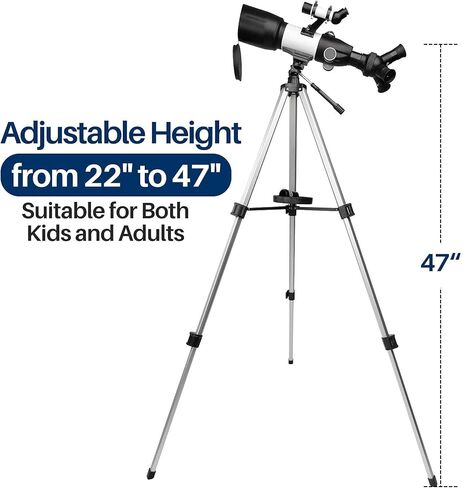 لاكوار تلسكوب للبالغين والمبتدئين في علم الفلك، تلسكوب للاطفال من سن 8 الى 12 سنة - تلسكوب محمول للسفر مع حقيبة حمل ومحول جوال وجهاز تحكم عن بعد للكاميرا - فتحة 70 ملم - K015 in Kuwait