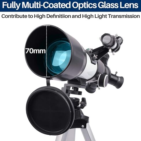 لاكوار تلسكوب للبالغين والمبتدئين في علم الفلك، تلسكوب للاطفال من سن 8 الى 12 سنة - تلسكوب محمول للسفر مع حقيبة حمل ومحول جوال وجهاز تحكم عن بعد للكاميرا - فتحة 70 ملم - K015 in Kuwait