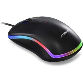 ماوس سلكي USB من JITOPKEY، ماوس كمبيوتر سلكي بصري بأضواء قوس قزح، نقرة مريحة للفئران المكتبية والمنزلية، متوافق مع أجهزة الكمبيوتر التي تعمل بنظام Windows والكمبيوتر المحمول وسطح المكتب وMacBook وChromebook (أسود) in Kuwait