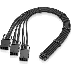 EZDIY-FAB GPU Power Sleeved Cable Extension, 16pin(12+4) PCIe 5.0 Connector Male to 3X PCIE 8 PIN for RTX4070Ti Super, 4080 Super, 4090, with Pre-Installed Cable Combs-16AWG/Purple Green in Kuwait