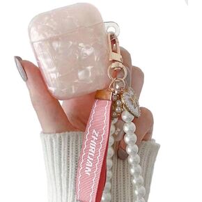 ZHIRUAN Airpods Case Earbuds Case Protective Cover Skin with Pearl Keychain Airpods Accessories Compatible with AirPods Charging Case 2 & 1 (Pink) in Saudi Arabia