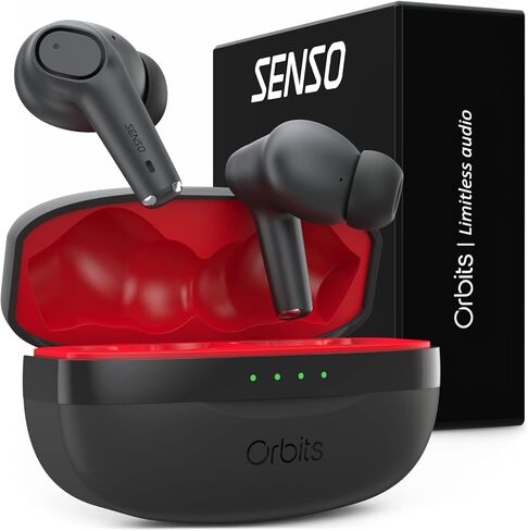 سينسو سماعات اذن بلوتوث لاسلكية من اوربيتس مع علبة شحن سريع USB نوع سي مدمجة، سماعات اذن بصوت جهوري عميق، 4 ميكروفونات اي ان سي بخاصية الغاء الضوضاء لمكالمات واضحة، مقاومة للماء IPX للجري في صالة in Kuwait