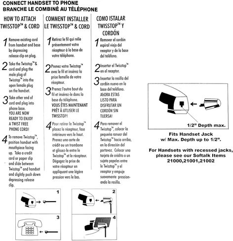 جهاز فك تشابك سلك ملف الهاتف Softalk Twisstop للهواتف المكتبية الأرضية، سلك هاتف ملفوف بطول 25 قدمًا، مرفق هاتف يدور 360 درجة للهواتف، رمادي، 3215 in Kuwait