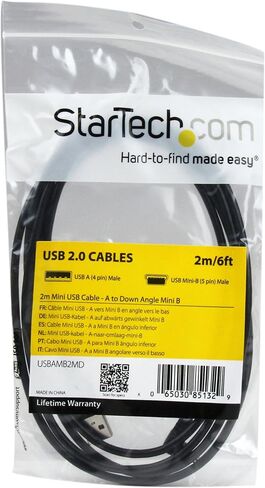 StarTech.com كابل USB صغير بزاوية أسفل - 2 متر - أسود - USB A إلى Mini USB B - كابل USB إلى Mini USB - شاحن USB صغير - USB A إلى Mini B (USBAMB2MD) in Saudi Arabia
