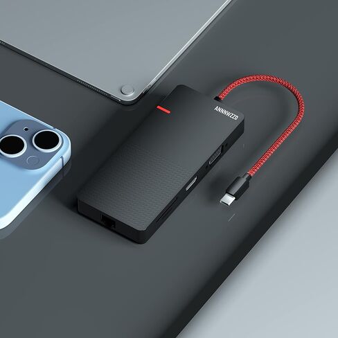 محول USB C Hub Ethernet، محول ANNNWZZD 7 في 1 USB C PD Ethernet Hub مع 3 منافذ إخراج USB 3.0 وUSB-C in Kuwait