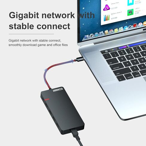 محول USB C Hub Ethernet، محول ANNNWZZD 7 في 1 USB C PD Ethernet Hub مع 3 منافذ إخراج USB 3.0 وUSB-C in Kuwait