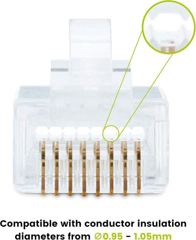 موصلات تمرير TrueCABLE Cat6/6A RJ45، قابس معياري غير محمي (UTP)، مدرج في قائمة UL، نهاية تجعيد EZ، مطلية بالذهب 3 شقوق 8P8C، 100 قطعة in Saudi Arabia