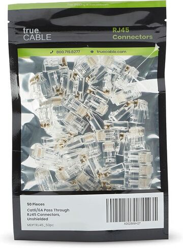 موصلات تمرير TrueCABLE Cat6/6A RJ45، قابس معياري غير محمي (UTP)، مدرج في قائمة UL، نهاية تجعيد EZ، مطلية بالذهب 3 شقوق 8P8C، 100 قطعة in Saudi Arabia