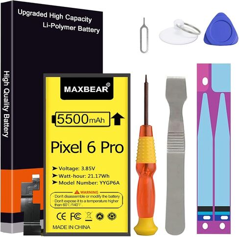 MAXBEAR Google Pixel 6 Pro Battery, (Upgraded) 5500mAh 3.85V Li-Polymer Replacement Battery for HTC Google Pixel 6 Pro with Repair Tool Kit in Saudi Arabia