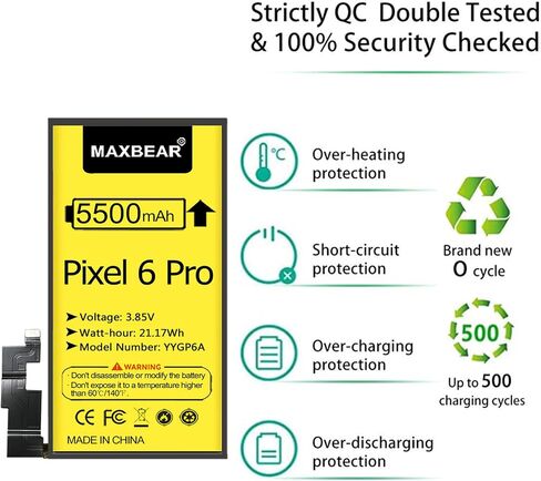 MAXBEAR Google Pixel 6 Pro Battery, (Upgraded) 5500mAh 3.85V Li-Polymer Replacement Battery for HTC Google Pixel 6 Pro with Repair Tool Kit in Saudi Arabia