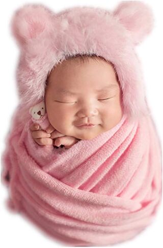 Newborn Photography Props Wrap Blanket, Bear Bonnet Hat Cap & Accessories for Baby Boys Girls Photo Shoot in Kuwait