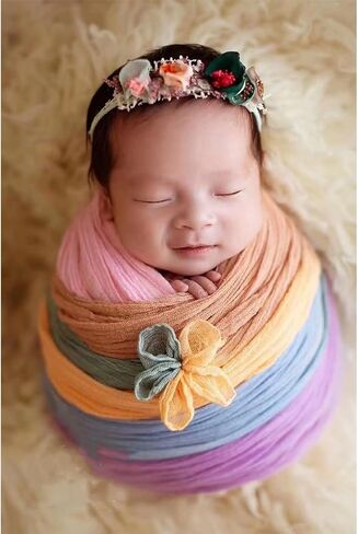 RUZHILING Newborn Photography Rainbow Wraps Baby Photo Stretch Wrap Props Infant Blanket Swaddle Girl Boy (Multicolor) in Saudi Arabia