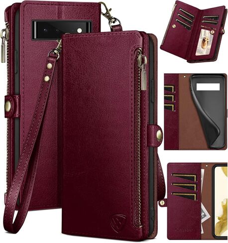 XcaseBar for Google Pixel 7A Wallet case with Zipper Credit Card Holder【RFID Blocking】, Flip Folio Book PU Leather Phone case Shockproof Cover Women Men for Google Pixel 7A case Wine Red in Saudi Arabia